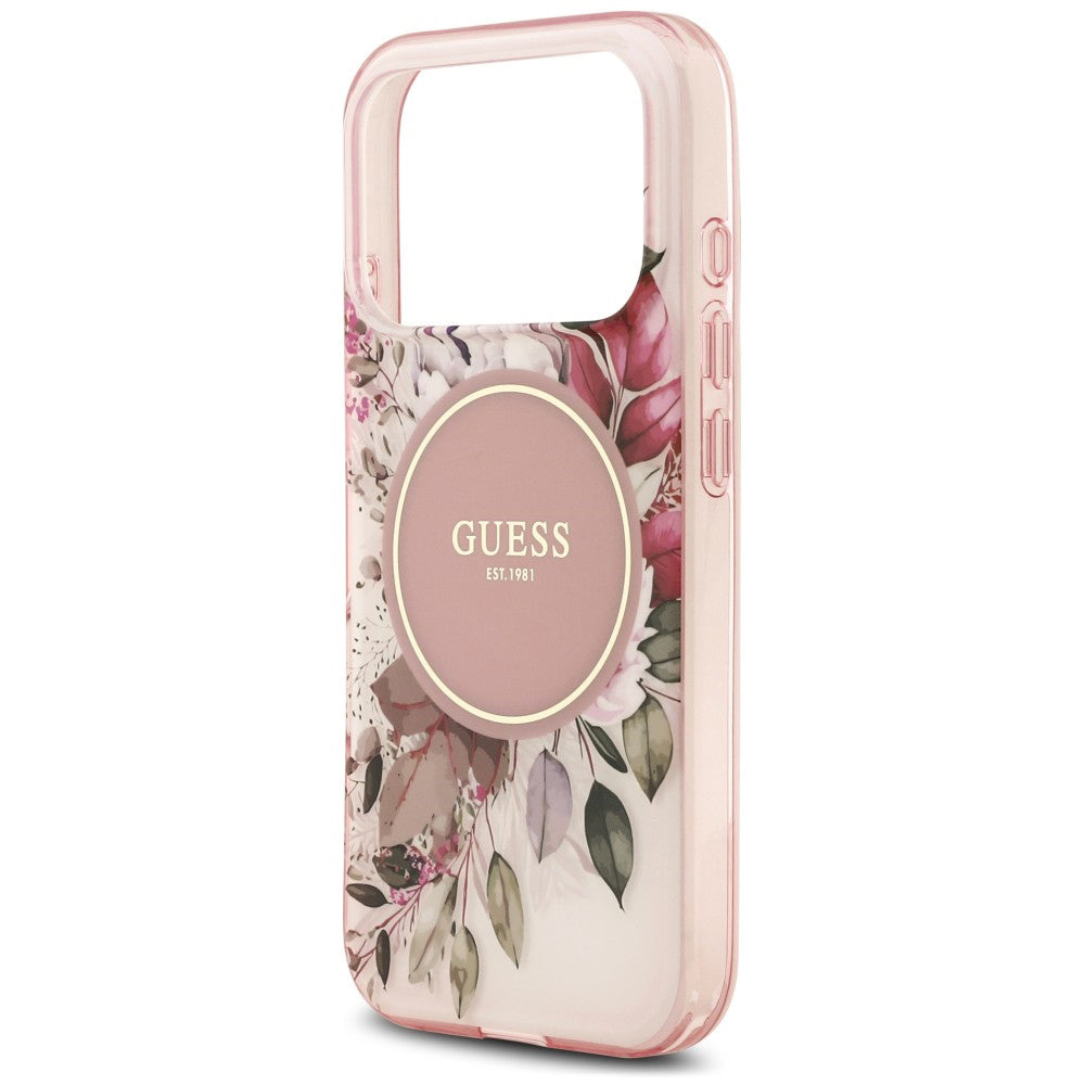 MagSafe-deksel til Apple iPhone 18 Pro / 17 Pro, Guess, IML Flower & Tonal Circle, rosa
