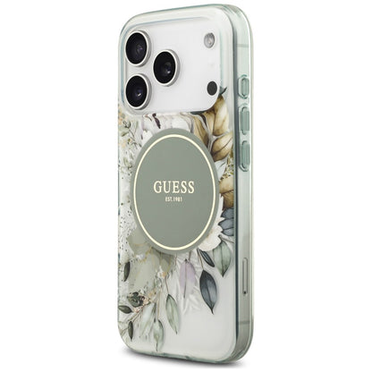 MagSafe-deksel til Apple iPhone 18 Pro / 17 Pro, Guess, IML Flower & Tonal Circle, grønn