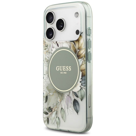 MagSafe-deksel til Apple iPhone 18 Pro / 17 Pro, Guess, IML Flower & Tonal Circle, grønn
