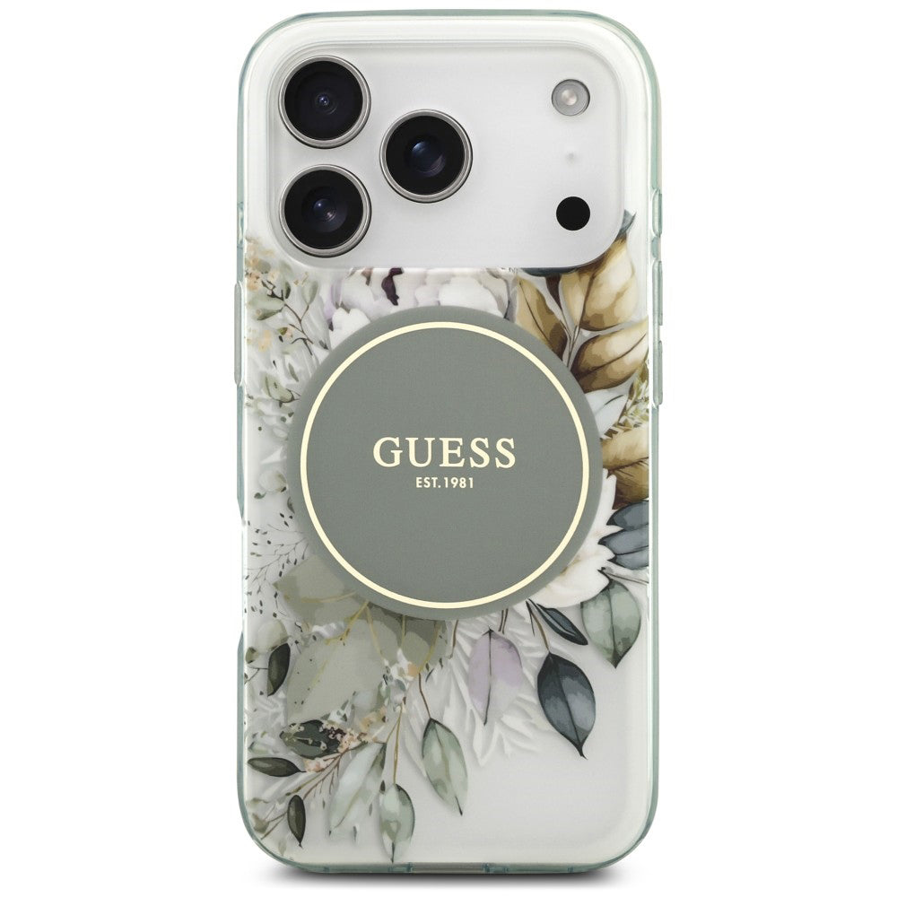 MagSafe-deksel til Apple iPhone 18 Pro / 17 Pro, Guess, IML Flower & Tonal Circle, grønn