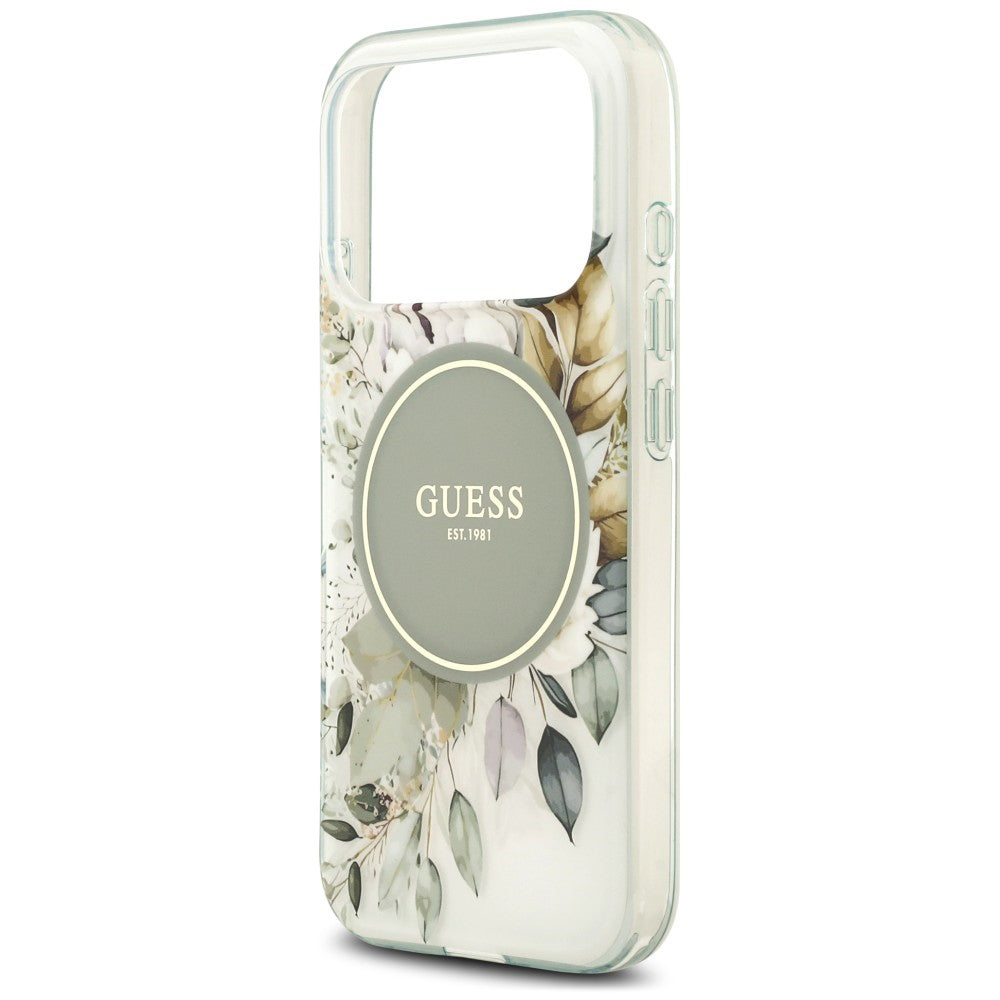 MagSafe-deksel til Apple iPhone 18 Pro / 17 Pro, Guess, IML Flower & Tonal Circle, grønn