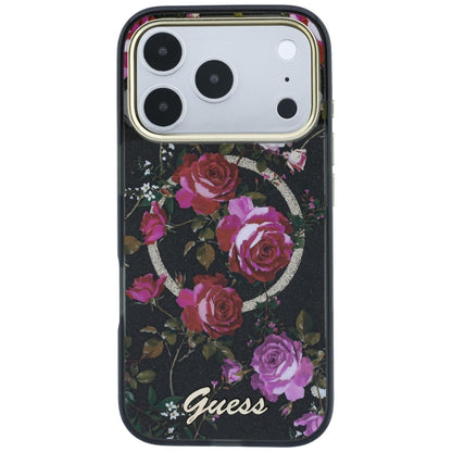 MagSafe-deksel for Apple iPhone 18 Pro / 17 Pro, Guess, IML Glitter Blossom Roses, Svart