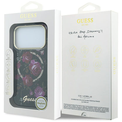 MagSafe-deksel for Apple iPhone 18 Pro / 17 Pro, Guess, IML Glitter Blossom Roses, Svart