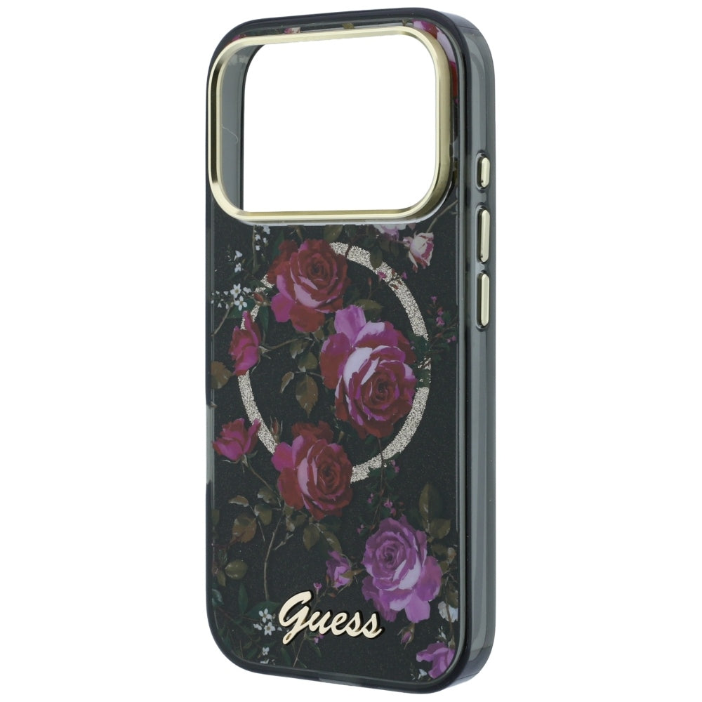 MagSafe-deksel for Apple iPhone 18 Pro / 17 Pro, Guess, IML Glitter Blossom Roses, Svart