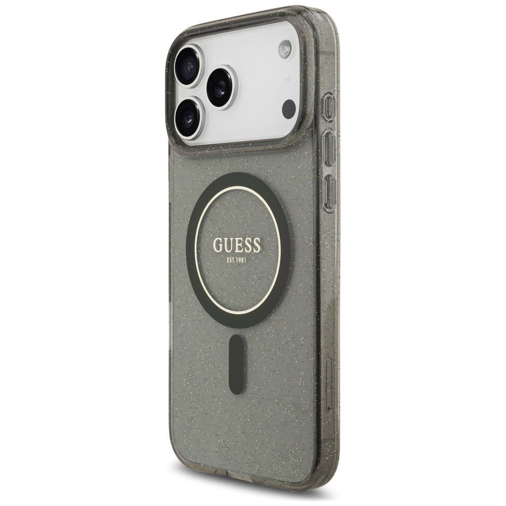 MagSafe-deksel til Apple iPhone 18 Pro / 17 Pro, Guess, IML Glitter with Pearl Strap, svart