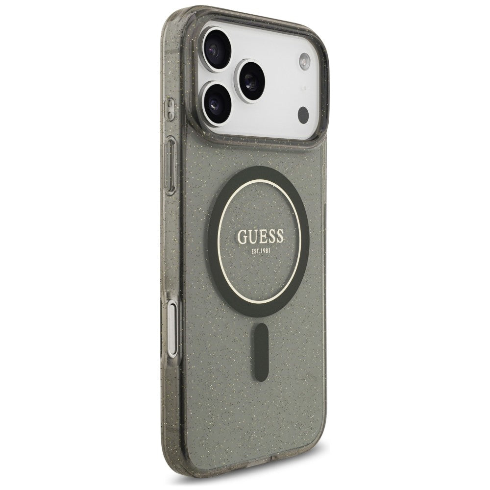 MagSafe-deksel til Apple iPhone 18 Pro / 17 Pro, Guess, IML Glitter with Pearl Strap, svart