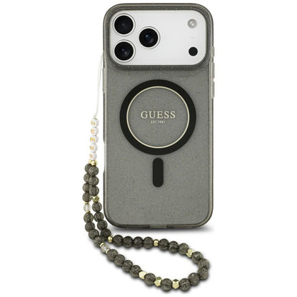 MagSafe-deksel til Apple iPhone 18 Pro / 17 Pro, Guess, IML Glitter with Pearl Strap, svart