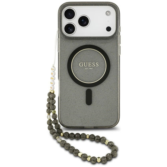 MagSafe-deksel til Apple iPhone 18 Pro / 17 Pro, Guess, IML Glitter with Pearl Strap, svart