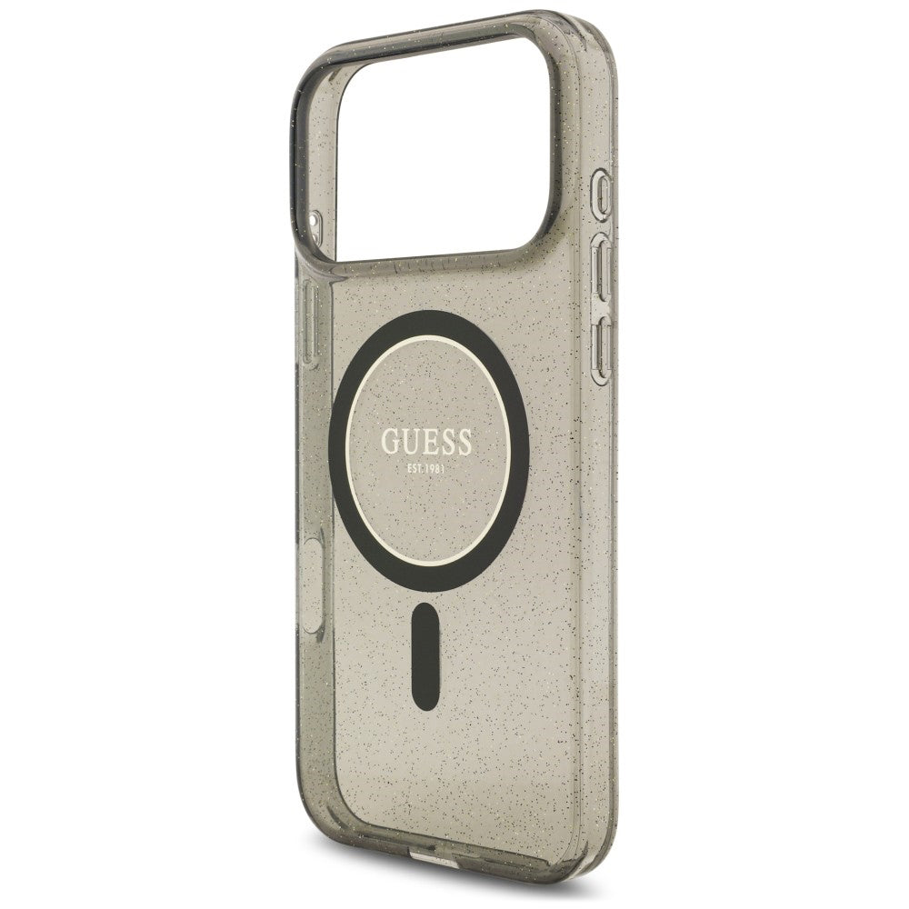 MagSafe-deksel til Apple iPhone 18 Pro / 17 Pro, Guess, IML Glitter with Pearl Strap, svart