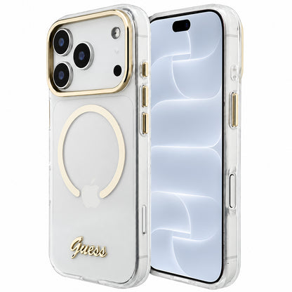 MagSafe-deksel til Apple iPhone 18 Pro / 17 Pro, Guess, IML Script Metal, gjennomsiktig
