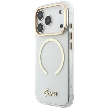 MagSafe-deksel til Apple iPhone 18 Pro / 17 Pro, Guess, IML Script Metal, gjennomsiktig