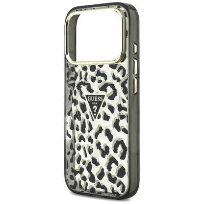 MagSafe-deksel for Apple iPhone 18 Pro / 17 Pro, Guess, Leopard Glitter Triangle Logo, Svart