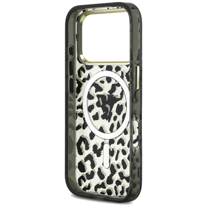 MagSafe-deksel for Apple iPhone 18 Pro / 17 Pro, Guess, Leopard Glitter Triangle Logo, Svart