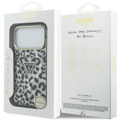 MagSafe-deksel for Apple iPhone 18 Pro / 17 Pro, Guess, Leopard Glitter Triangle Logo, Svart