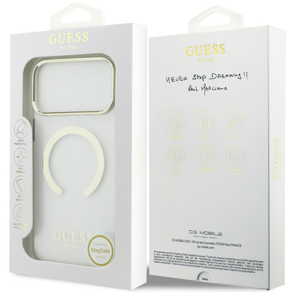 MagSafe-deksel for Apple iPhone 18 Pro / 17 Pro, Guess, Metal Outline, Gullfarget
