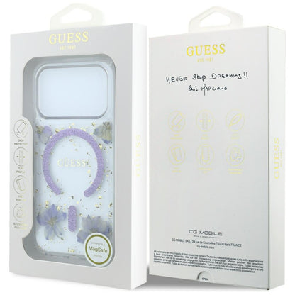 MagSafe-deksel for Apple iPhone 18 Pro / 17 Pro, Guess, Resin Flowers and Glitter, Lilla
