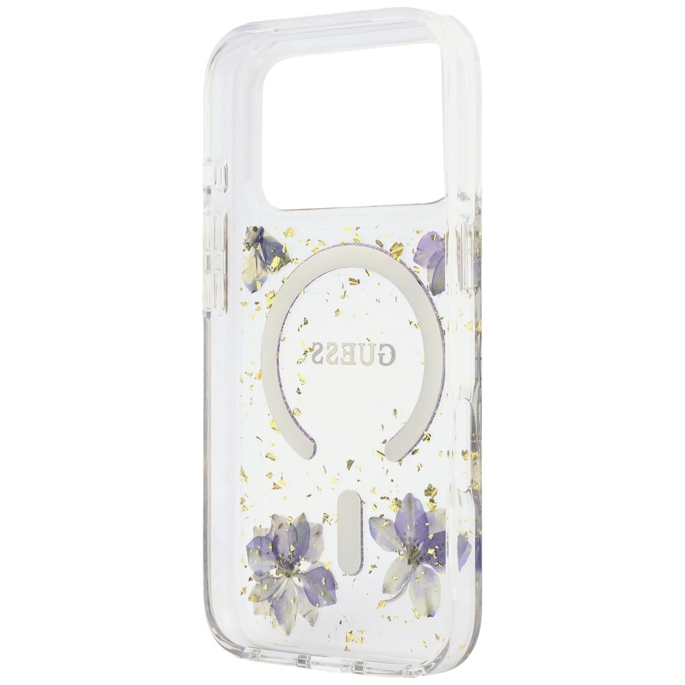 MagSafe-deksel for Apple iPhone 18 Pro / 17 Pro, Guess, Resin Flowers and Glitter, Lilla