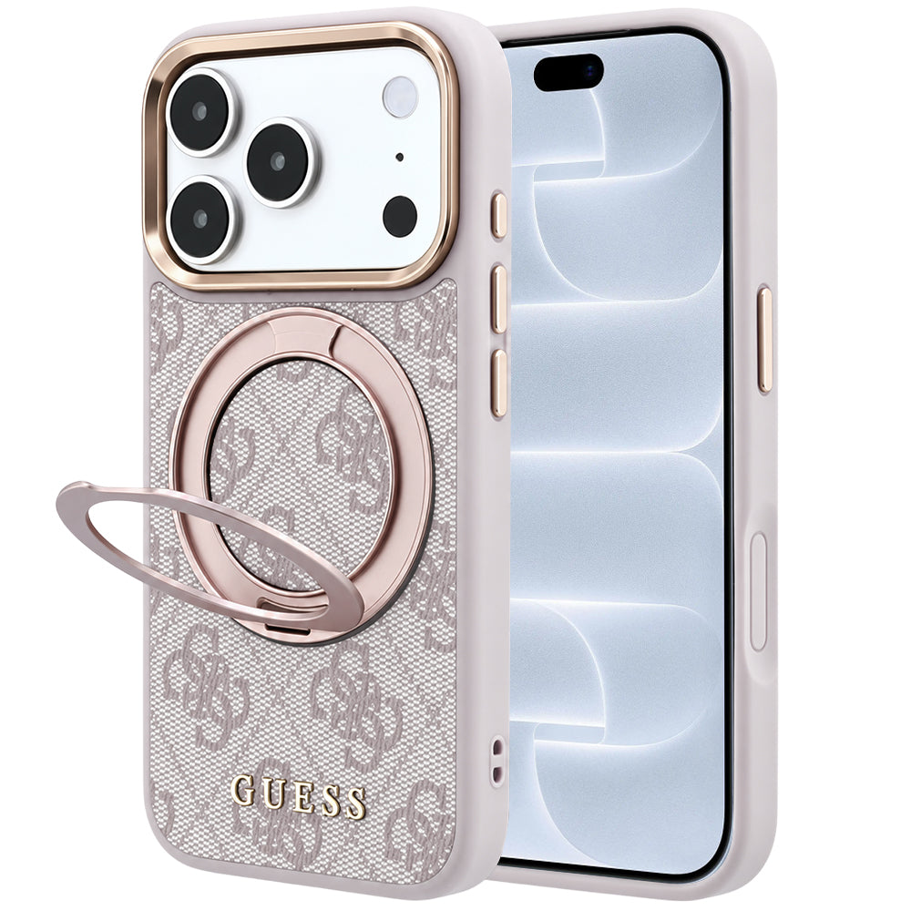 MagSafe-deksel for Apple iPhone 18 Pro / 17 Pro, Guess, Ring Stand 360 4G Classic Logo, Rosa