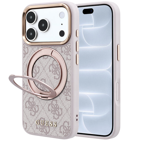 MagSafe-deksel for Apple iPhone 18 Pro / 17 Pro, Guess, Ring Stand 360 4G Classic Logo, Rosa