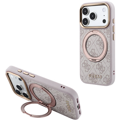 MagSafe-deksel for Apple iPhone 18 Pro / 17 Pro, Guess, Ring Stand 360 4G Classic Logo, Rosa