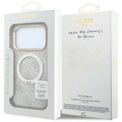 MagSafe-deksel for Apple iPhone 18 Pro / 17 Pro, Guess, Ring Stand 360 4G Classic Logo, Rosa