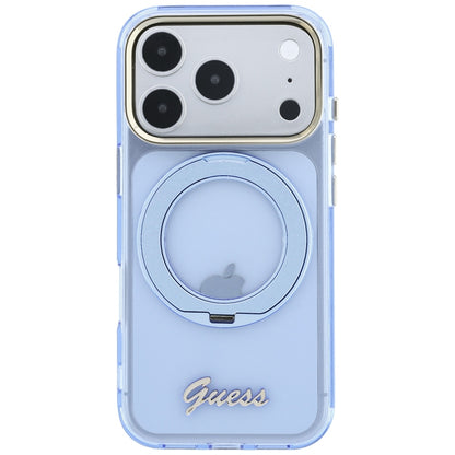MagSafe-deksel for Apple iPhone 18 Pro / 17 Pro, Guess, Ring Stand Script Metallogo, Blå