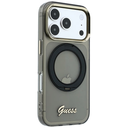 MagSafe-deksel for Apple iPhone 18 Pro / 17 Pro, Guess, Ring Stand Script Metallogo, Svart