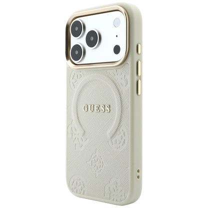 MagSafe-deksel til Apple iPhone 18 Pro / 17 Pro, Guess, Saffiano Peony Ring, beige