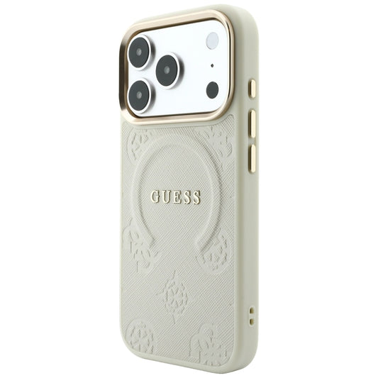 MagSafe-deksel til Apple iPhone 18 Pro / 17 Pro, Guess, Saffiano Peony Ring, beige