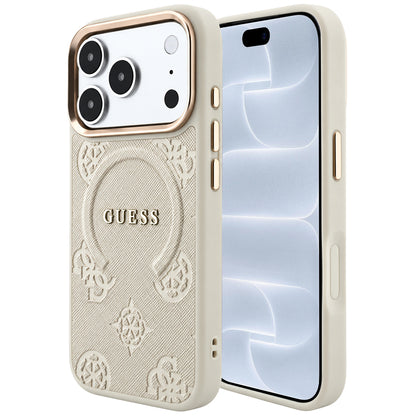MagSafe-deksel til Apple iPhone 18 Pro / 17 Pro, Guess, Saffiano Peony Ring, beige