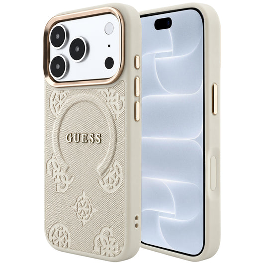 MagSafe-deksel til Apple iPhone 18 Pro / 17 Pro, Guess, Saffiano Peony Ring, beige