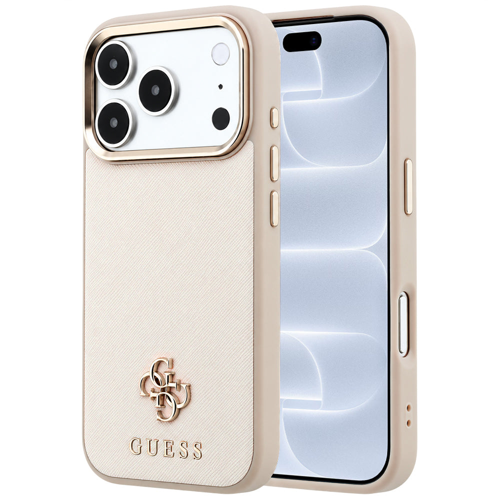 MagSafe-deksel for Apple iPhone 18 Pro / 17 Pro, Guess, Saffiano Small 4G Classic, Beige