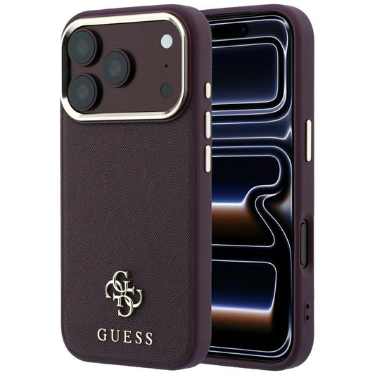 MagSafe-deksel for Apple iPhone 18 Pro / 17 Pro, Guess, Saffiano Small 4G Classic, Burgunder