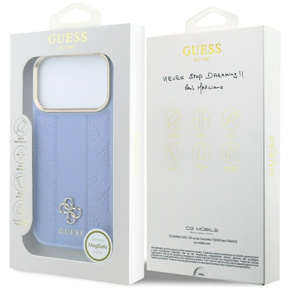 MagSafe-deksel for Apple iPhone 18 Pro / 17 Pro, Guess, Stripe Peony 4G, Bleu