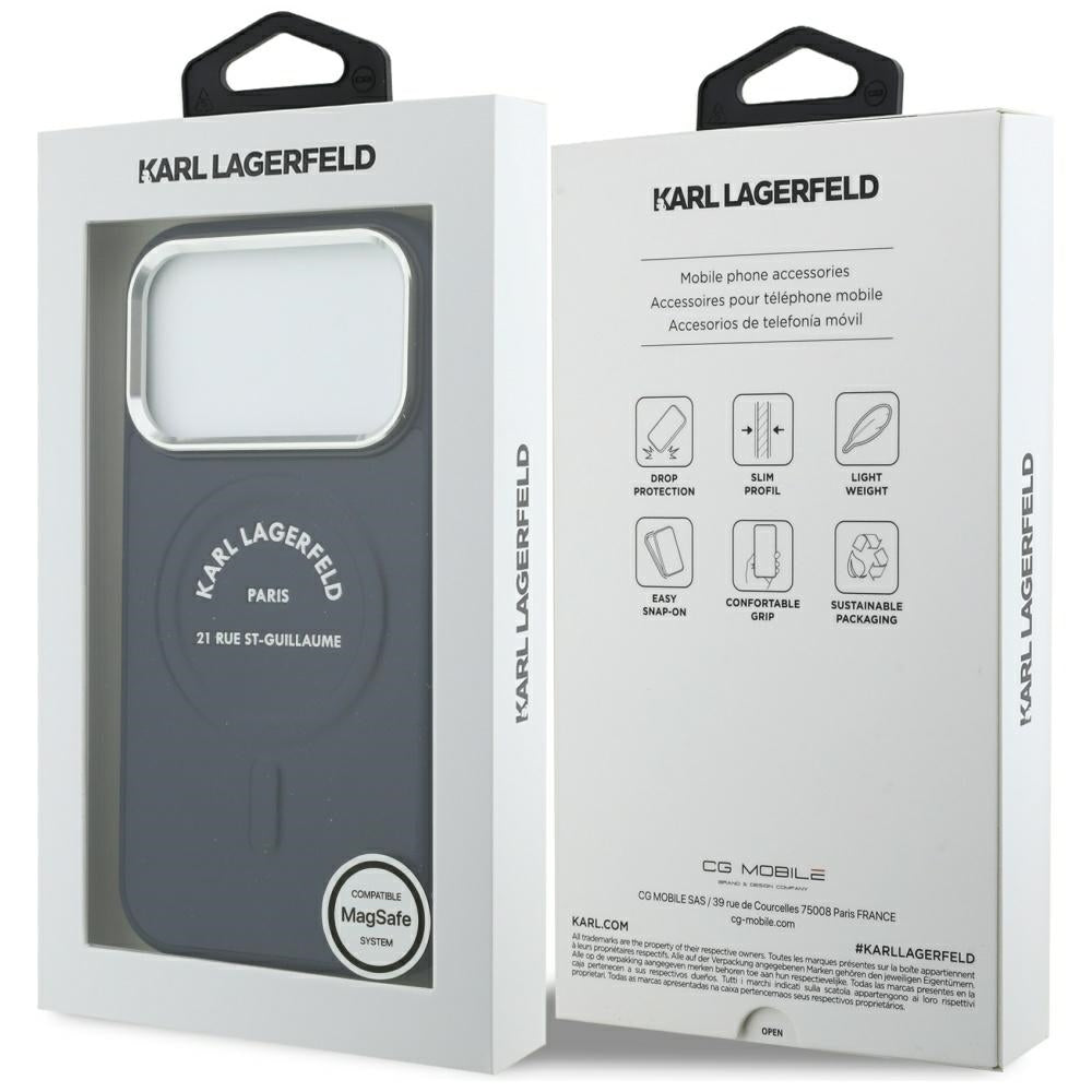 MagSafe-deksel til Apple iPhone 18 Pro / 17 Pro, Karl Lagerfeld, Embossed Open Ring RSG Logo, blå