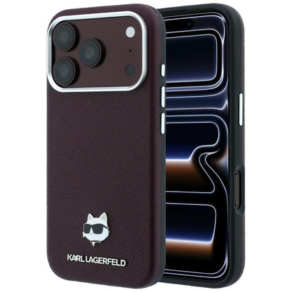MagSafe-deksel for Apple iPhone 18 Pro / 17 Pro, Karl Lagerfeld, Grained Choupette Head, Burgunder
