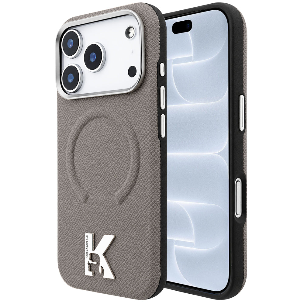MagSafe-deksel for Apple iPhone 18 Pro / 17 Pro, Karl Lagerfeld, Kornet preget ring, Beige