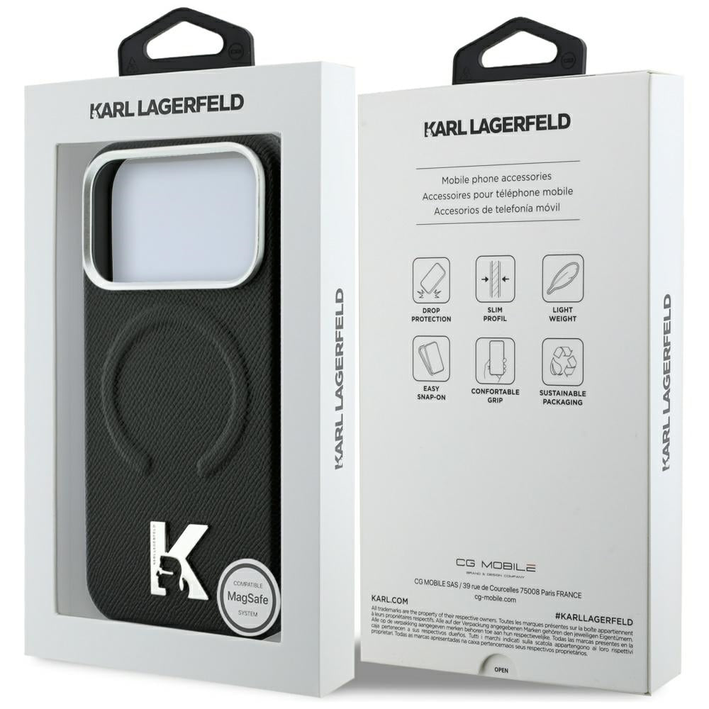 MagSafe-deksel for Apple iPhone 18 Pro / 17 Pro, Karl Lagerfeld, Kornet preget ring, svart