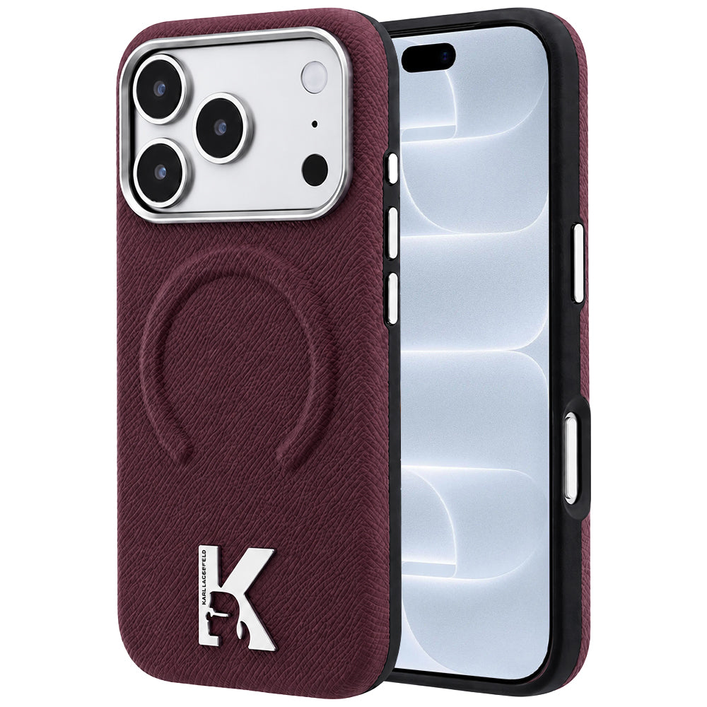 MagSafe-deksel for Apple iPhone 18 Pro / 17 Pro, Karl Lagerfeld, Kornet preget ring, Burgunder