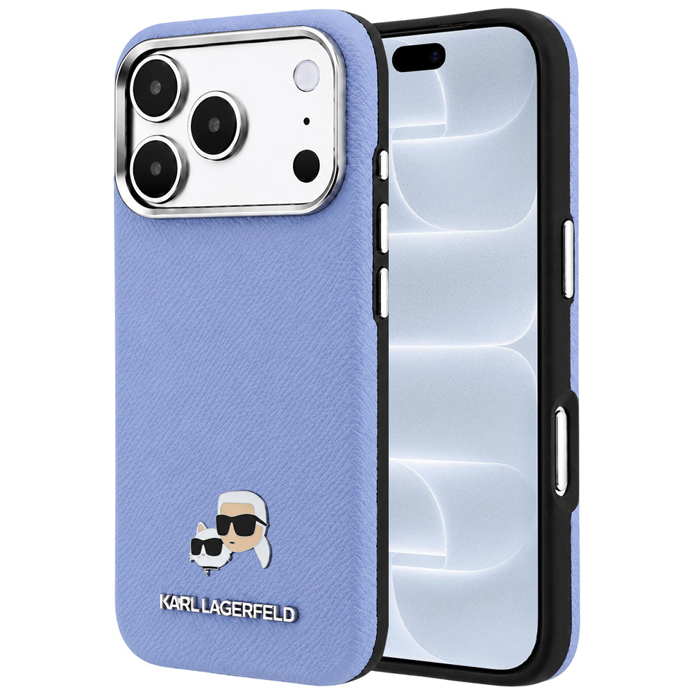 MagSafe-deksel for Apple iPhone 18 Pro / 17 Pro, Karl Lagerfeld, Grained Karl & Choupette Head's Metal, Bleu