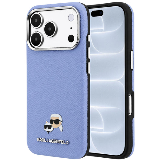 MagSafe-deksel for Apple iPhone 18 Pro / 17 Pro, Karl Lagerfeld, Grained Karl & Choupette Head's Metal, Bleu