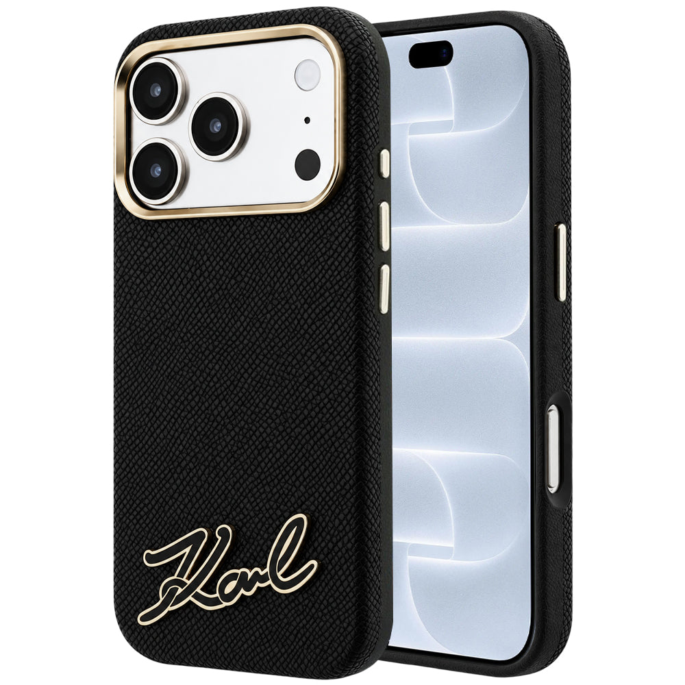 MagSafe-deksel for Apple iPhone 18 Pro / 17 Pro, Karl Lagerfeld, Kornet Harpiks Signaturlogo, Svart