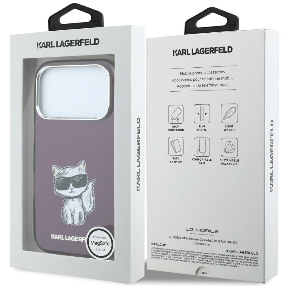 MagSafe-deksel for Apple iPhone 18 Pro / 17 Pro, Karl Lagerfeld, HC IML Choupette Body Sketch Print, Burgunder