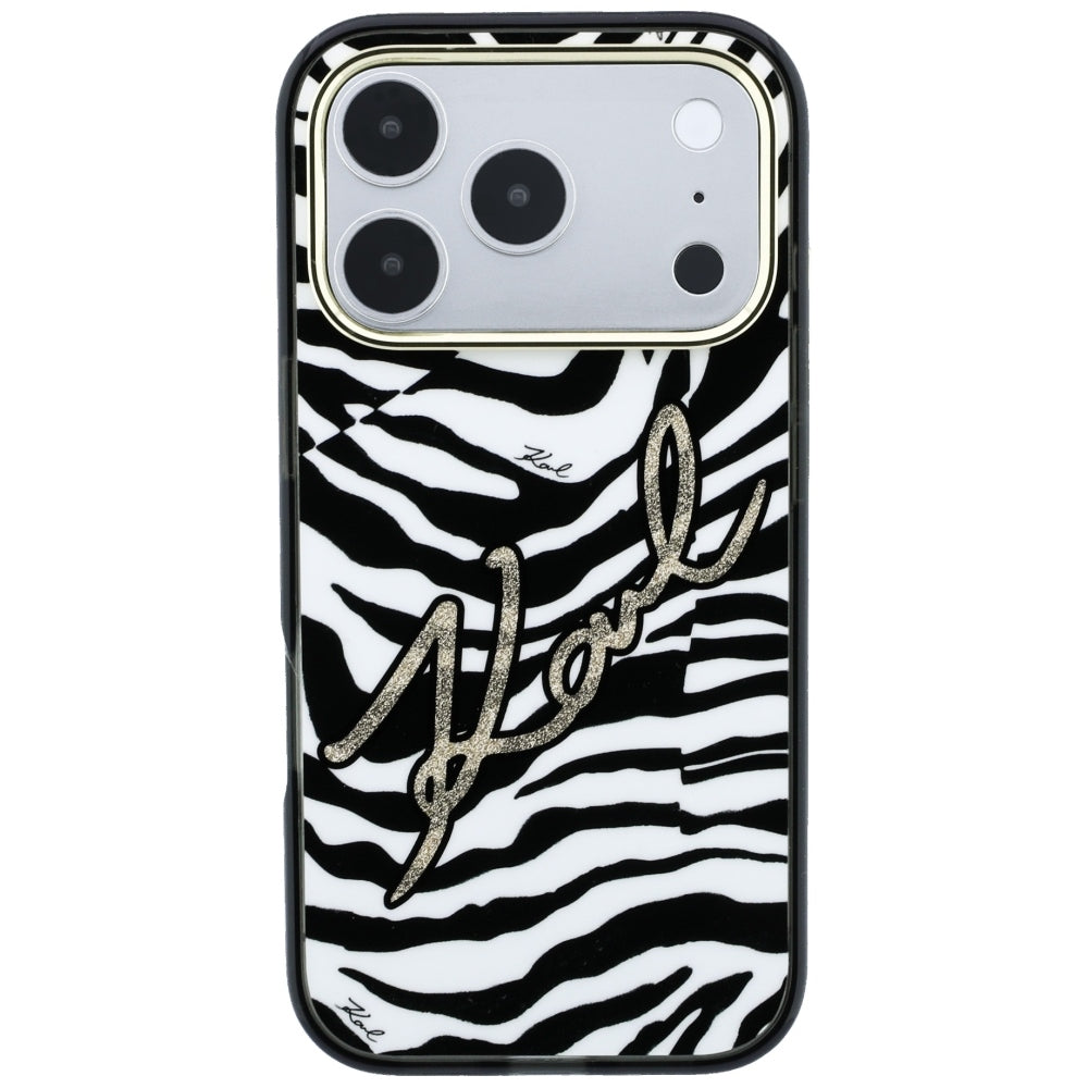 MagSafe-deksel for Apple iPhone 18 Pro / 17 Pro, Karl Lagerfeld, HC IML Signature Zebra Glitter Gold, Svart