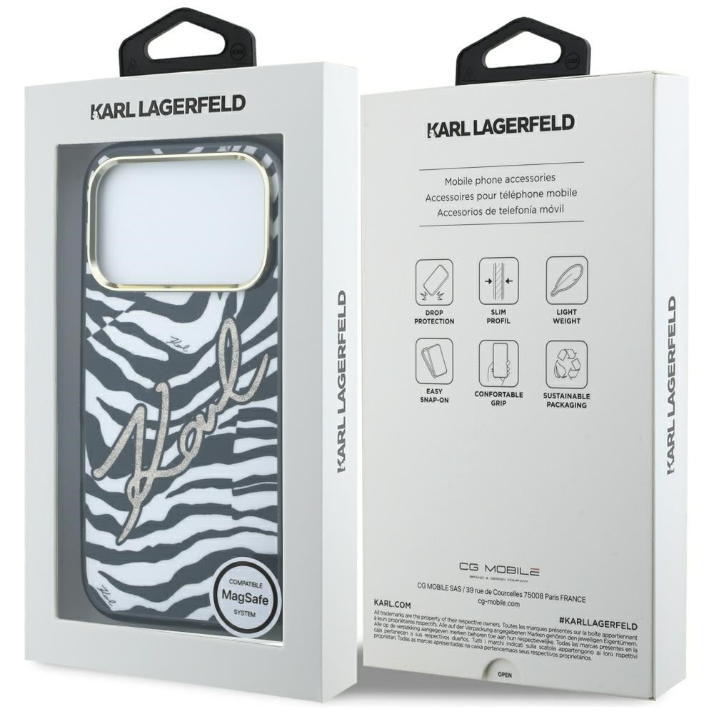 MagSafe-deksel for Apple iPhone 18 Pro / 17 Pro, Karl Lagerfeld, HC IML Signature Zebra Glitter Gold, Svart