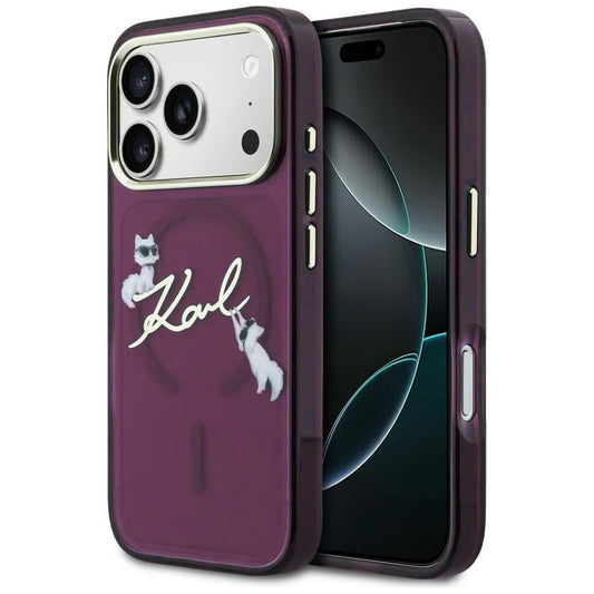 MagSafe-deksel for Apple iPhone 18 Pro / 17 Pro, Karl Lagerfeld, IML Choupette Karl Script Logo, Burgunder