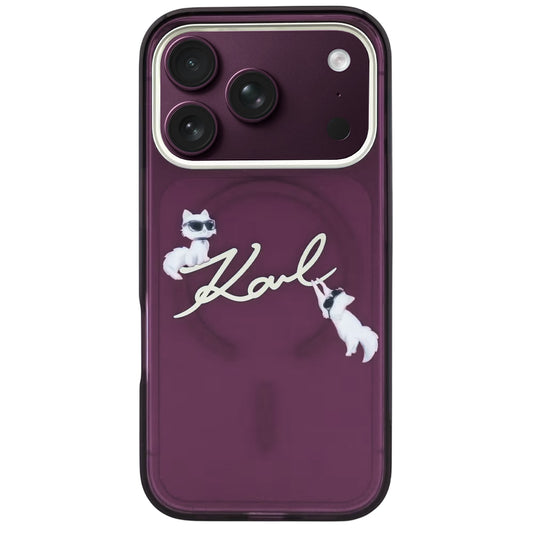 MagSafe-deksel for Apple iPhone 18 Pro / 17 Pro, Karl Lagerfeld, IML Choupette Karl Script Logo, Burgunder