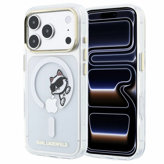 MagSafe-deksel for Apple iPhone 18 Pro / 17 Pro, Karl Lagerfeld, IML Peekaboo Print og metallramme, gjennomsiktig