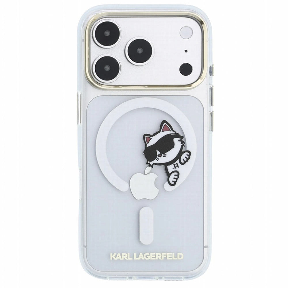 MagSafe-deksel for Apple iPhone 18 Pro / 17 Pro, Karl Lagerfeld, IML Peekaboo Print og metallramme, gjennomsiktig