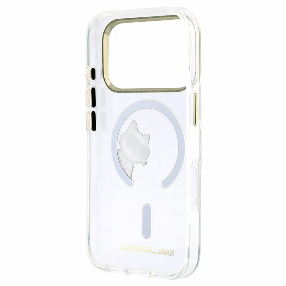 MagSafe-deksel for Apple iPhone 18 Pro / 17 Pro, Karl Lagerfeld, IML Peekaboo Print og metallramme, gjennomsiktig